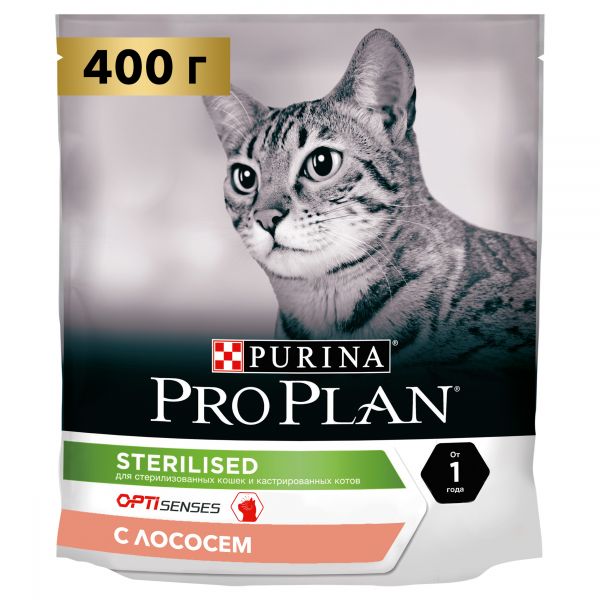 Сухой корм для стерилизованных кошек и кастрированных котов Pro Plan Sterilised OPTISENSES для поддержания органов чувств, Лосось 400 г