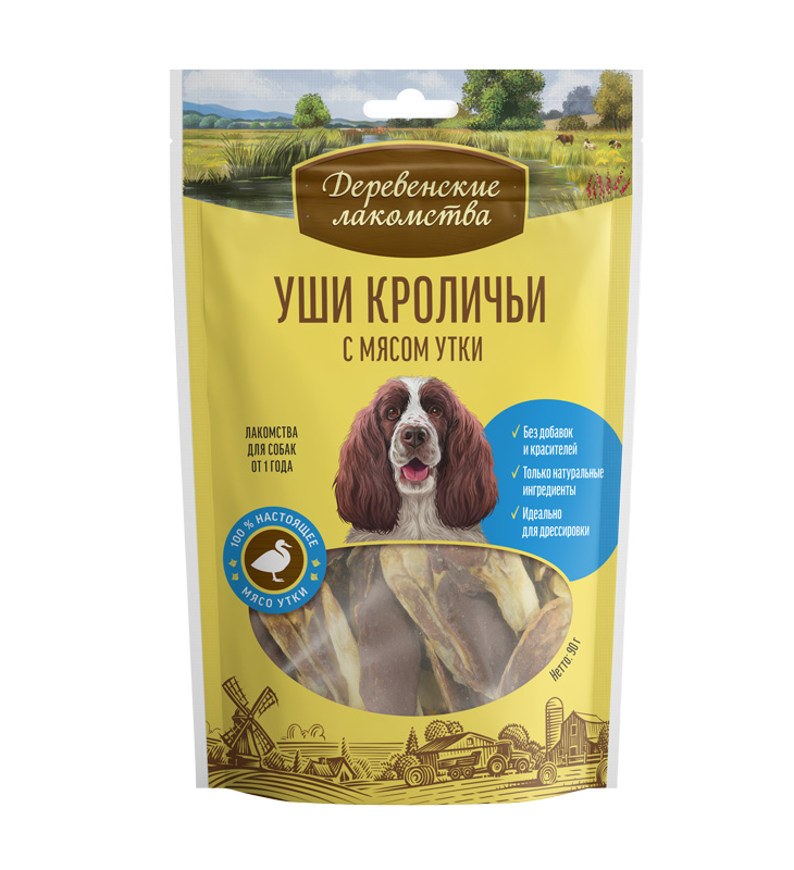 Деревенские лакомства Уши кроличьи с мясом утки для собак 90 г
