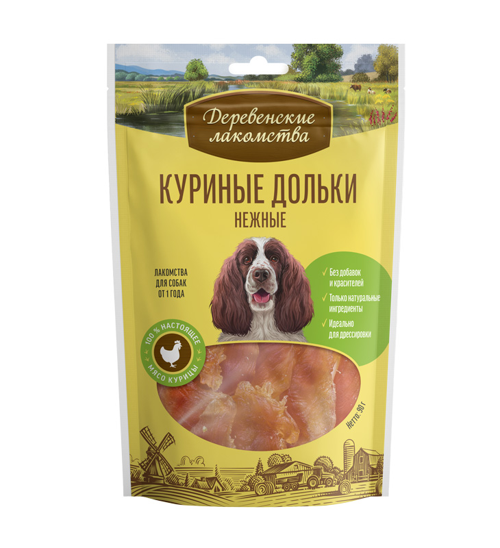 Деревенские лакомства Куриные дольки нежные для собак 90 гр