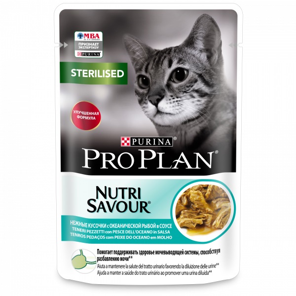 Пауч для стерилизованных кошек и кастрированных котов Pro Plan Nutri Savour Sterilised, с Океанической рыбой в соусе 85 г