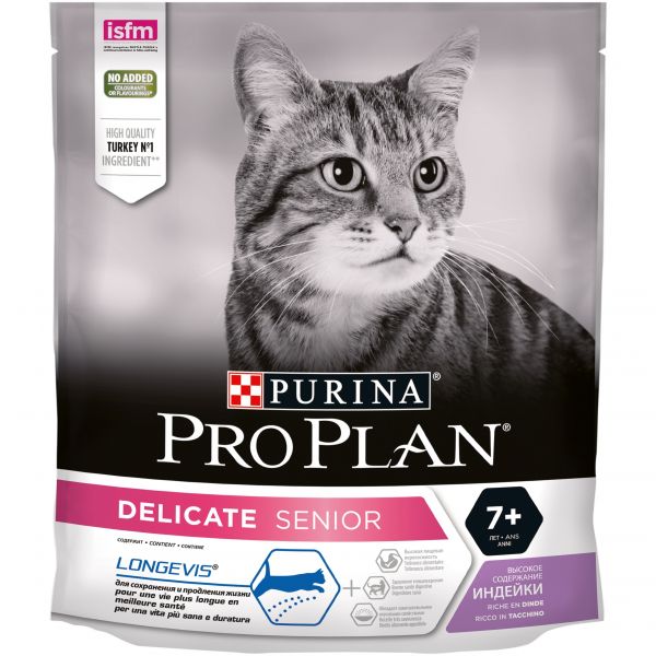 Сухой корм для кошек старше 7 лет с чувствительным пищеварением Pro Plan Delicate Senior с комплексом OPTIRENAL Индейка 400 г